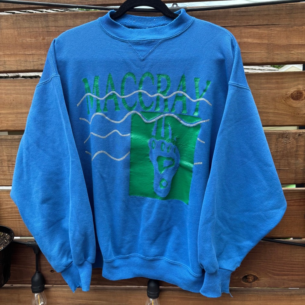 Hanes Sweatshirt Mens Large Blue Fair Vintage 90s Maccray Bear Paw Puff Print